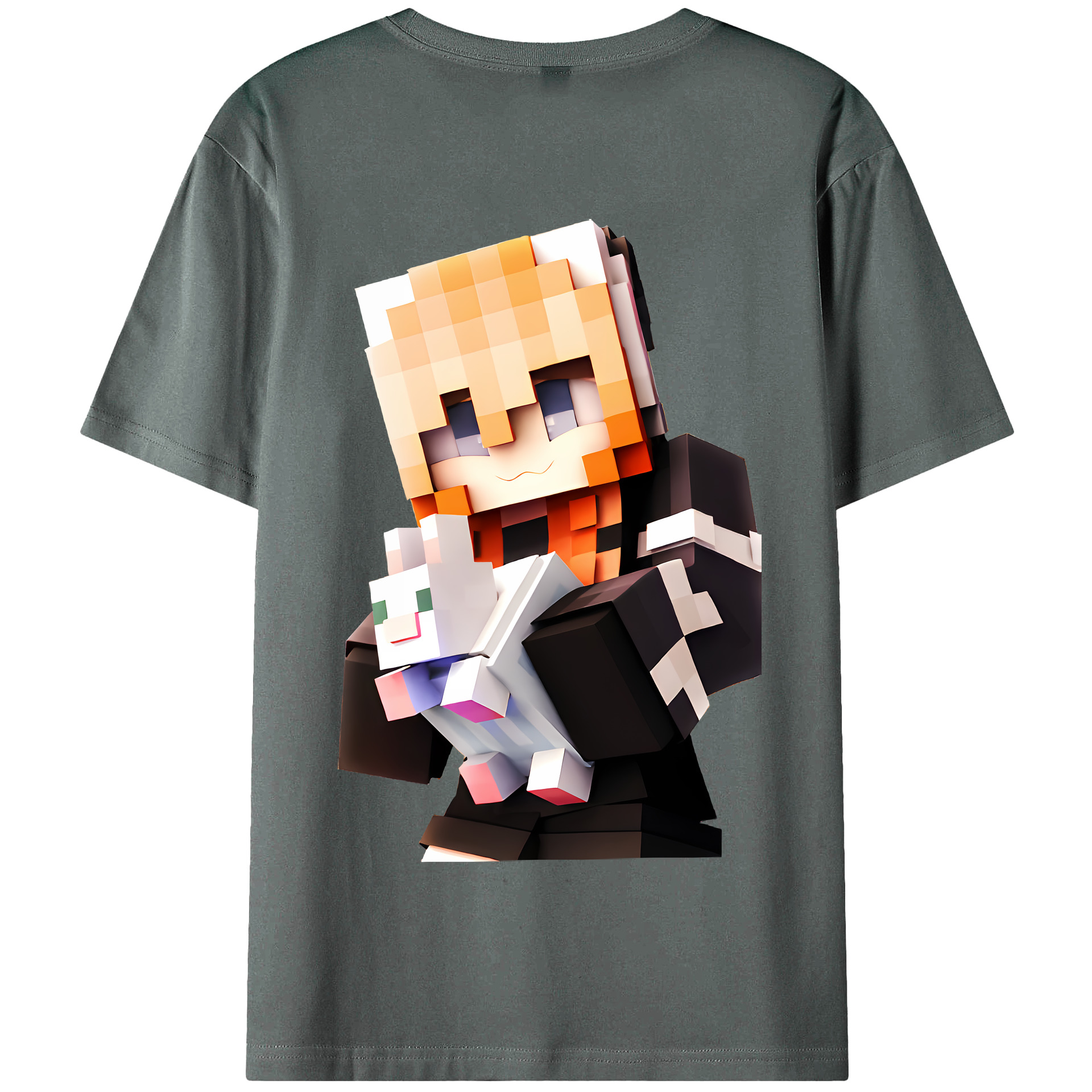 （画像用） マインクラフト ブロックの世界 Minecraft MC Block world 綿100％半袖Tシャツ（背面プリント）